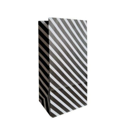 Blokbodemzak M | Diagonale lijnen zwart 14 x 8 x 26 cm