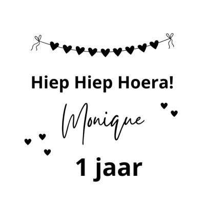 Gepersonaliseerde sticker | Hiep hiep hoera | Hartjes vlaggetjes