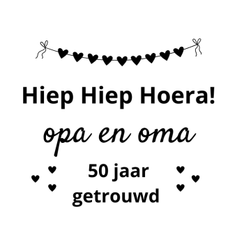 Gepersonaliseerde sticker | Hiep hiep hoera | Huwelijksjubileum vlaggenlijn hartjes