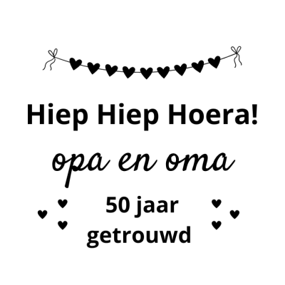 Gepersonaliseerde sticker | Hiep hiep hoera | Huwelijksjubileum vlaggenlijn hartjes