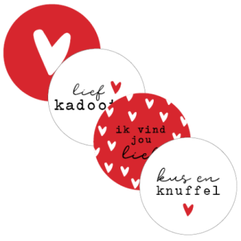 Sluitsticker | Hart | Rood/wit | 4 stuks