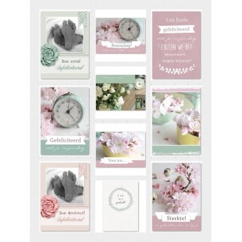 Actieset wenskaarten | 10 stuks | Groen/oud roze