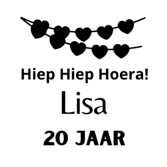 Gepersonaliseerde sticker | Hiep hiep hoera | Hartjes vlaggenlijnen