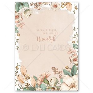 Postkaart | Huwelijk | Bloemen rand