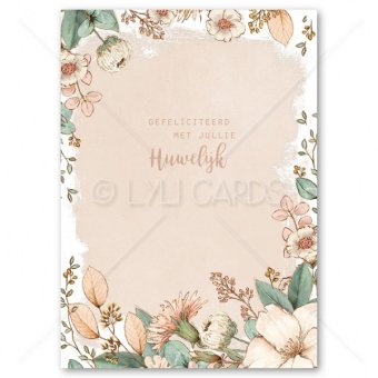 Postkaart | Huwelijk | Bloemen rand