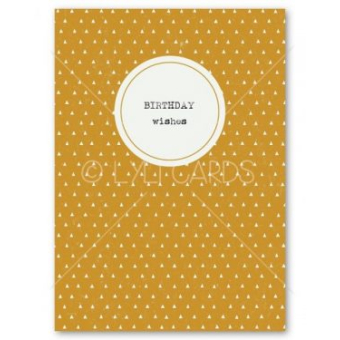 Postkaart | Birthday wishes | Okergeel stipjes